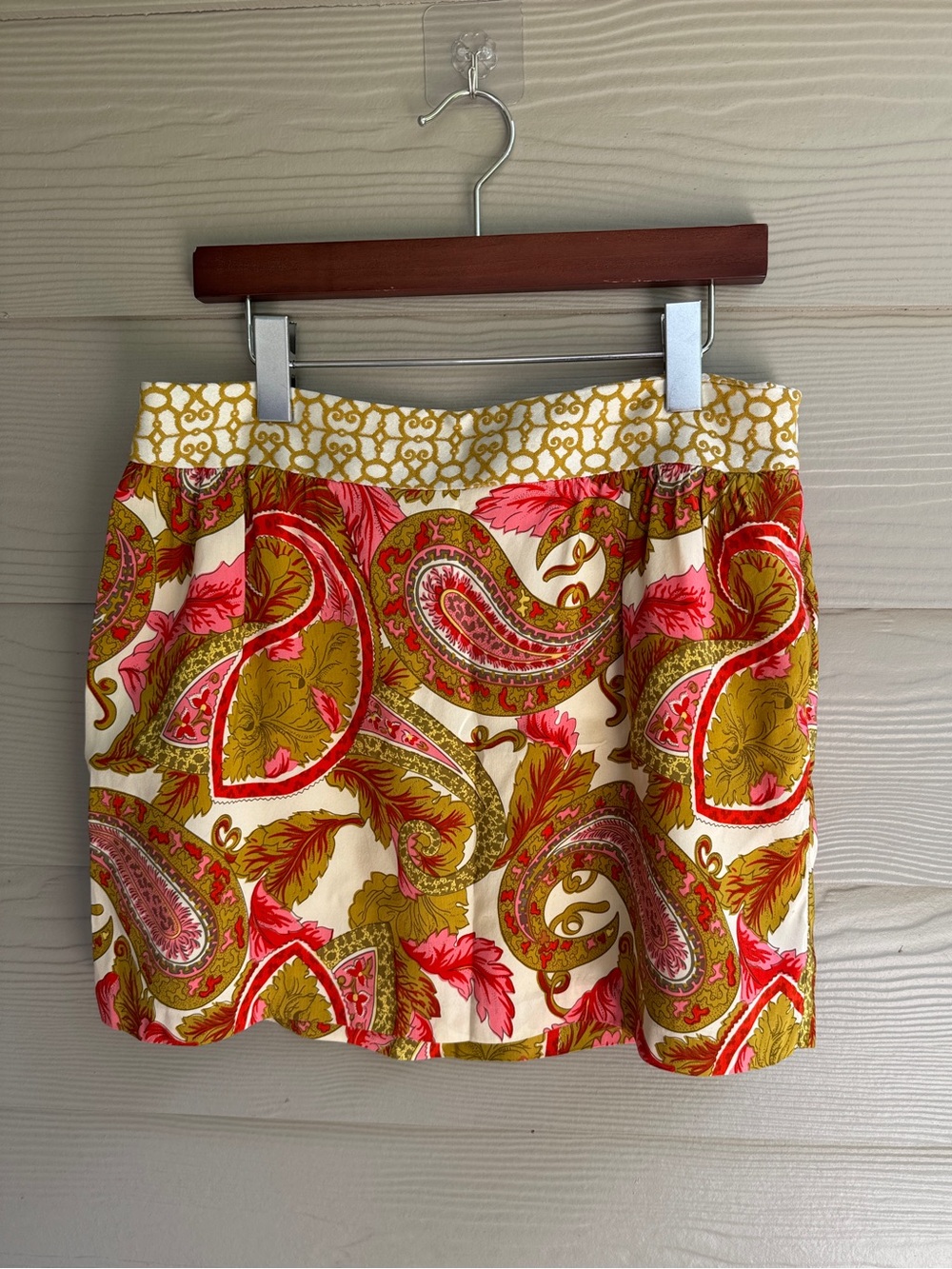 Milly of New York Silk Paisley Print Mini‎ Skirt with Geometric artsy